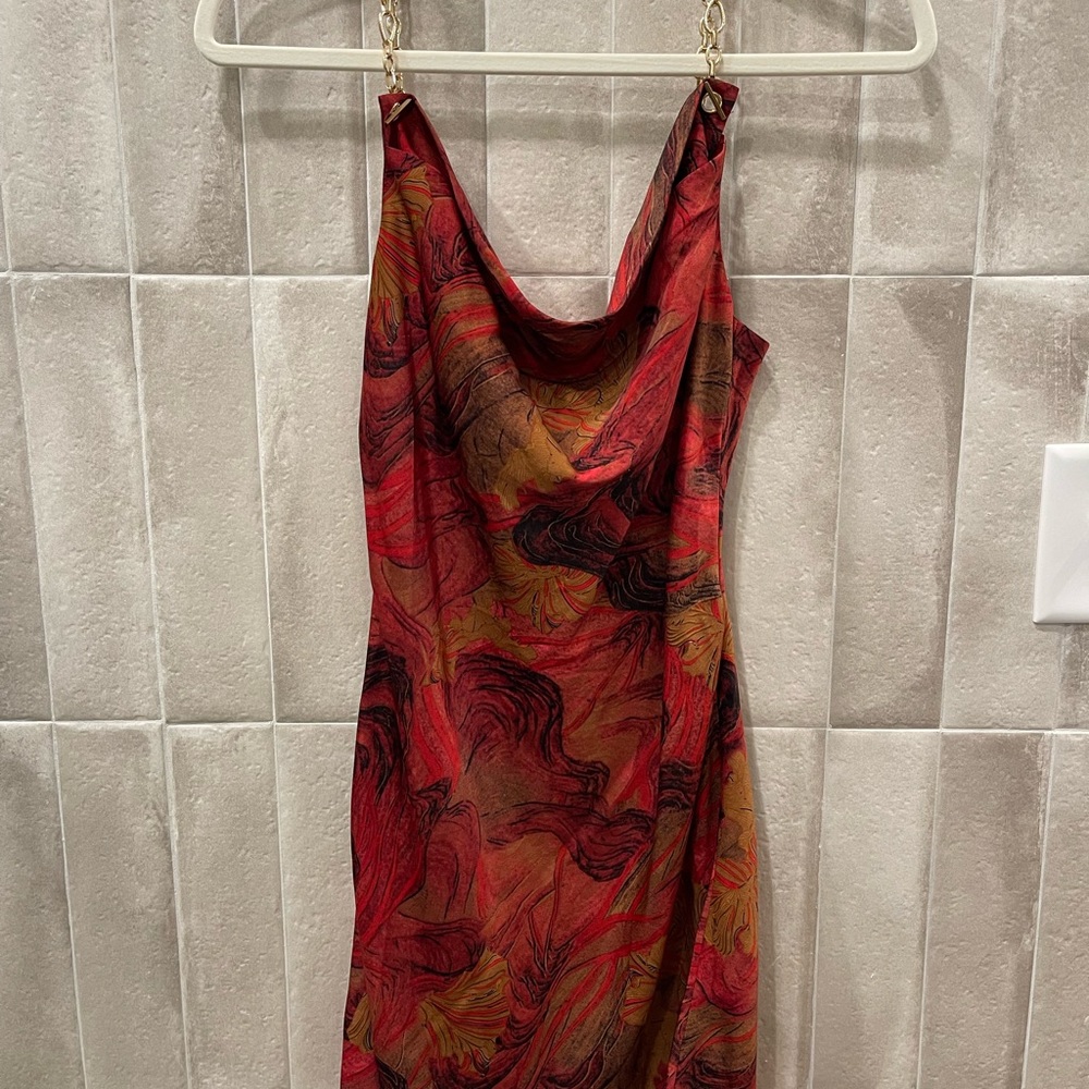 Vibrant Red and Gold Women's Mini Dress